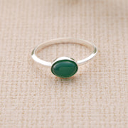 Natural Oval Emerald Stone Ring II – Green Gemstone Sterling Silver Ring by Lyphiyes